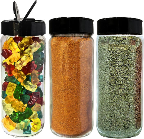JARMING COLLECTIONS 16oz Glass Spice Shakers with Lids Set of 3 Large