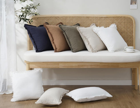 Cozy 2222 Inch, 1PC, Foindtower Decorative Linen Fringe Throw Pillow Covers Boho Farmhouse Cushion Cover with Tassels