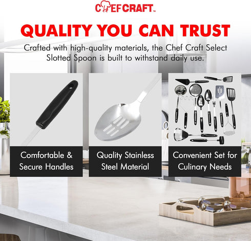 Chef Craft Select Slotted Spoon, Stainless Steel, 12.75 inch