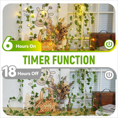 33FT 100 KASZOO LED Ivy Vine Lights - PVC Plug in Leaf String Lights with Remote & Timer, Pre-Wrapped Garland