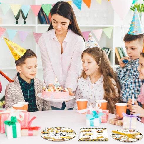 Funhax Set Construction Birthday Party Supplies,Truck Themed Celebration Tableware with Excavator Dump Truck Tractor