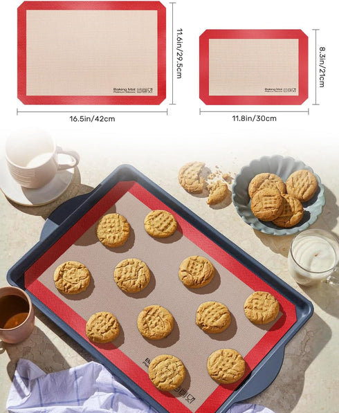 Silicone Baking Mat Set of 5, Nonstick & Reusable Bakeware Mats for Cookies, Macarons, Bread