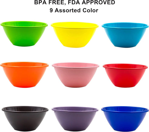 Youngever 32 Ounce Plastic Bowls - Large Cereal and Soup Bowls, Set of 9 in Assorted Colors