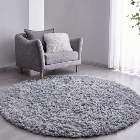 FJZFING Grey Round Rug Ultra-Soft Plush Modern 6x6 Circle Area Rug for Kid's