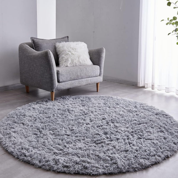 FJZFING Grey Round Rug Ultra-Soft Plush Modern 6x6 Circle Area Rug for Kid's