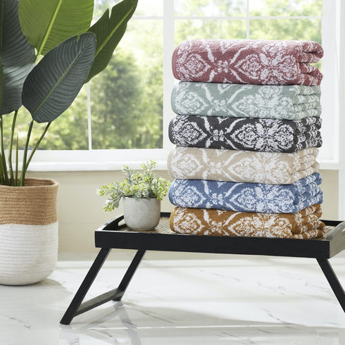 6-Piece Set 100% Modern Threads Amaris Reversible Yarn Dyed Jacquard Towel - Bath Towels, Hand Towels, & Washcloths