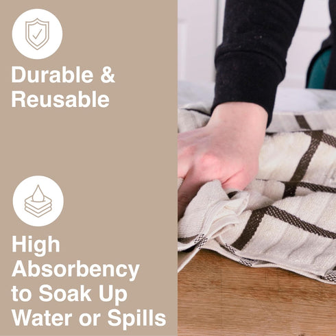 All-Clad Checked Kitchen Towel, 100% Cotton, 17"x30", Highly Absorbent, Almond, 1-Pack