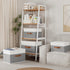 Yawinhe Storage Boxes with Lids, Linen Fabric Bin, Cube Organizer Basket, Washable, White/Grey, 1-Pack