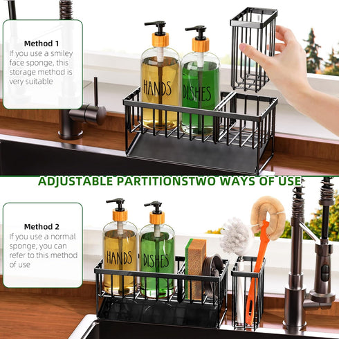 Set 2 Pack 16.9oz Set Cisily Kitchen Dish Soap Dispenser with Black Sponge Holder and Clear Glass, Dish Soap Dispensers