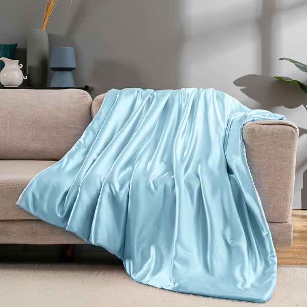 Vonty Satin Throw - Baby Blue Satin Blanket, 60x80 Inches, Cooling &