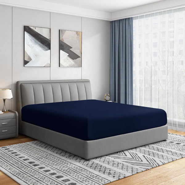 Cathay Home Luxury Wrinkle and Fade Resistant Microfiber Fitted Sheet, 14-inch Standard Pocket, Navy Blue, King