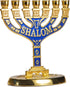 JL Kippha's Gold Shalom Israel Menorah 7 Branch Decorative Judaica Candle Holder for Jewish Festival 10x10cm