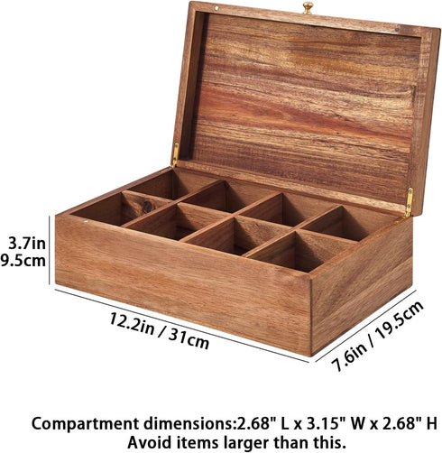 SARUFO Packet 8-Compartment Acacia Wood Tea Bag Organizers, Tea Storage Boxes, Tea Caddy for Tea Bags Chest, Teabag