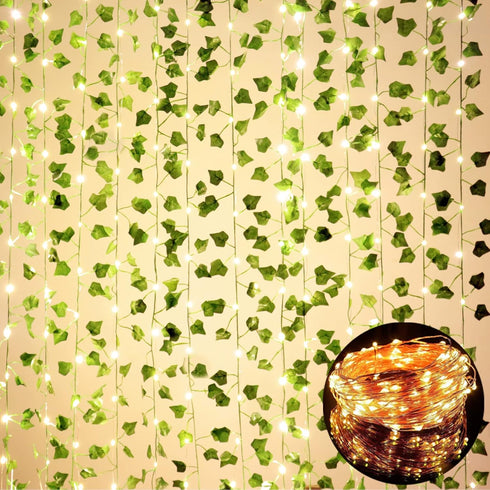 12 Pack Fake Vines with 100 LED String Light, Artificial Ivy Garland Hanging Plants for Bedroom Aesthetic Decor