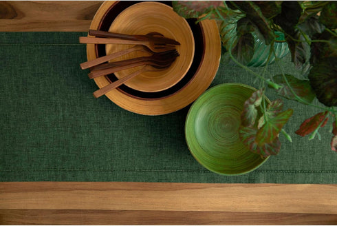 36 Inches 100% 14 36 Inch Solino Home Linen Table Runner - Pure Linen Forest Green Hemstitch Table Runner x Ideal