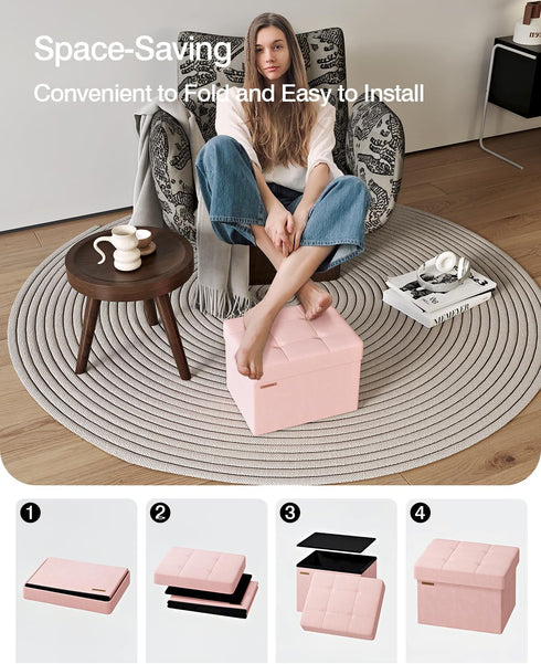 Office,12.2 16.1 12.2 Inches, 200 Pink,UASND03P ABHENG Folding Storage Ottoman, Velvet Storage Bench, Footrest, Foot