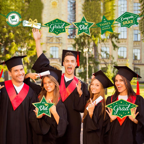 Green and Gold Graduation Decorations Set (24 Pieces) - Class of 2025 Table Decor, Congrats Grad Party Supplies