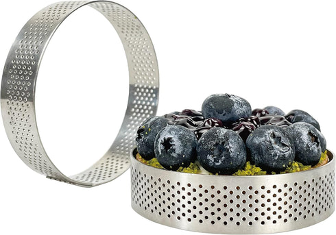 4 Pieces Perforated Tart Ring, 8cm High Grade Stainless Steel Heat-Resistant Cake Dessert Ring, 3.15 Inch Pastry Mold