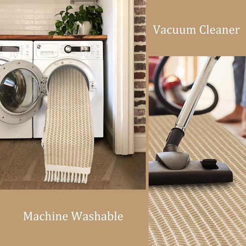 2x7 Lahome Belle Boho Laundry Room Rug, Runners for Hallways Lightweight Entry Woven Cotton Runner Rug with Tassels