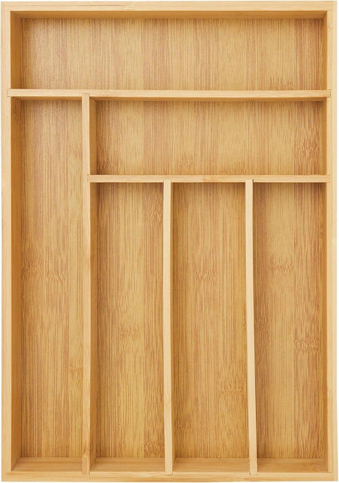 Juvale Bamboo Silverware Drawer Organizer, 6 Slots Wooden Cutlery Tray Holder for Kitchen, 14.5 x 10.25 x 1.75 In