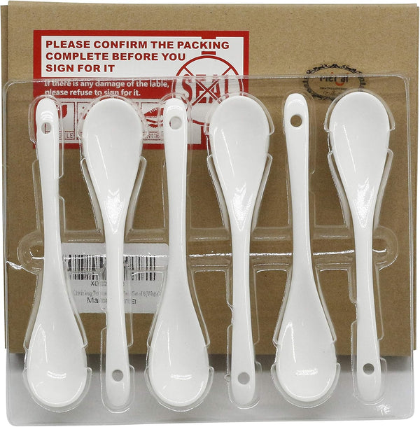 5 Inch Long White Porcelain Egg Spoons for Dessert, Coffee, Tea - Set of 6
