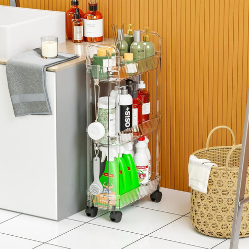 3 Tier Slim Rolling Storage Cart with Wheels for Small Space,Clear Modern Design Slim Utility Cart Suitable as Bathroom