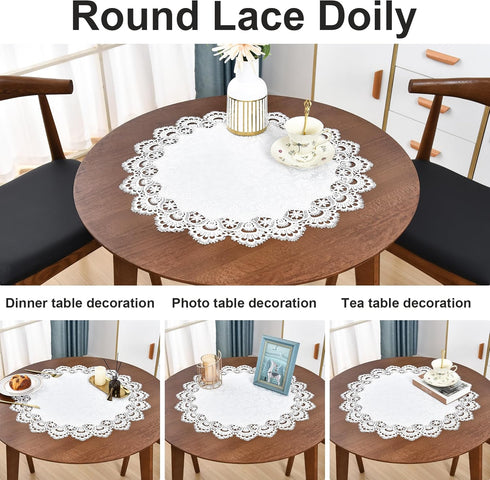 24 Inch Wolkemer Elegant White Lace Jacquard Round Doily Tablecloth Table Topper Decoration Cover for Home Dresser