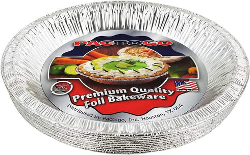 PACTOGO Aluminum Foil Pie Pan, Disposable Baking Tin Plates, 9-5/8 Inches, Pack of 12