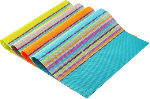 SHACOS Placemats Set of 4 Colorful Woven Vinyl Place Mats for Dining Table, Reversible