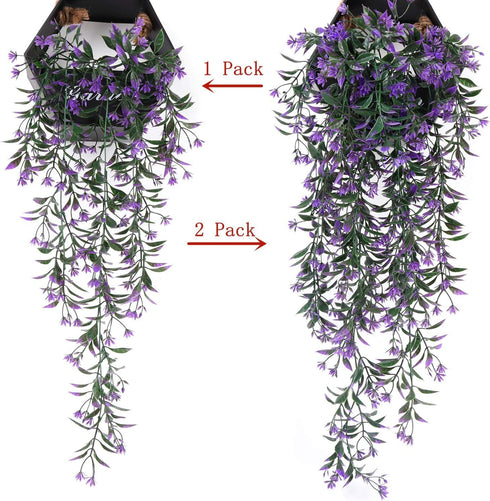 Artificial Flowers Vine, Plastic Hanging Ivy Plants, Fake Vines Grass Garland for Home Garden Decoration - Purple