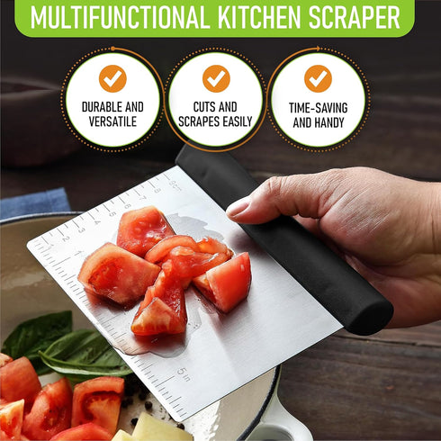 Spring Chef Dough Bench Scraper for Baking, Stainless Steel Kitchen Dough Cutter Tool, Dishwasher Safe, Black