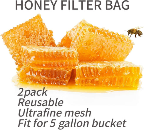 beeuuonx 2 5 Honey Strainer, Pcs Honey Filter Bag Ultra-Fine Mesh Strainer with Adjustable Drawstring, Beginner Honey