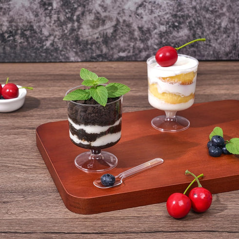 120 Pack Set 60 5Oz 60 Golblet Plastic Dessert Cups Pcs Clear Mini Parfait Cup with Spoons for Party, Disposable Round