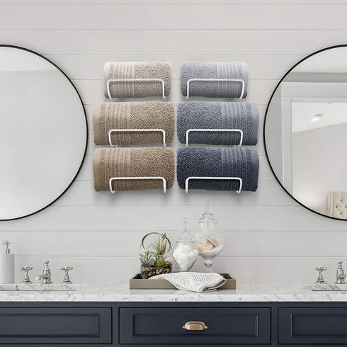 6 Sorbus Towel Holder for Bathroom Wall - Level Wall Mounted Towel Rack Shelves for Rolled Bath Towels, Washcloths