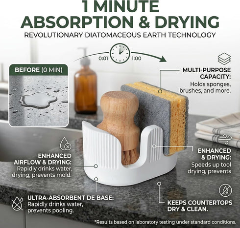 2 Countertop, Ultra Absorbent Stone Sponge Holder for Kitchen Sink, Slot Diatomite Dish Brush Sponge Holder, Diatomite