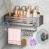 OKEJUNYE Shower Caddy Suction Cup, No Drilling Removable Shower Shelf with Towel Bar