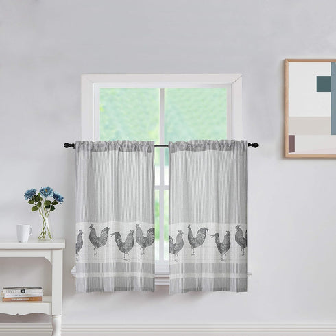 SXZJTEX Farmhouse Rooster Kitchen Boho Rustic Curtains Tier, 2 Panels, 27''W x 36''L for Living Room, Kitchen
