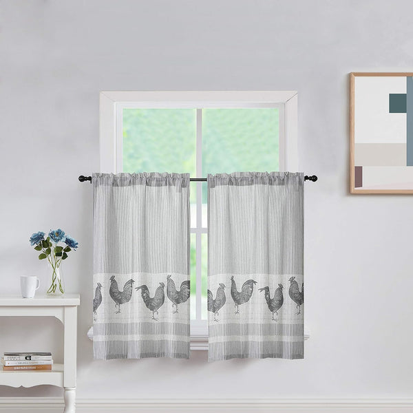 SXZJTEX Farmhouse Rooster Kitchen Boho Rustic Curtains Tier, 2 Panels, 27''W x 36''L for Living Room, Kitchen