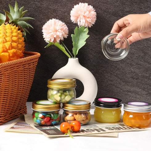 Mcupper 4 oz 24 Pack 30 Mason Jars With Gold Lids, Regular Mouth Canning Jars for Jam, Honey, Yogurt, Spices, Snacks