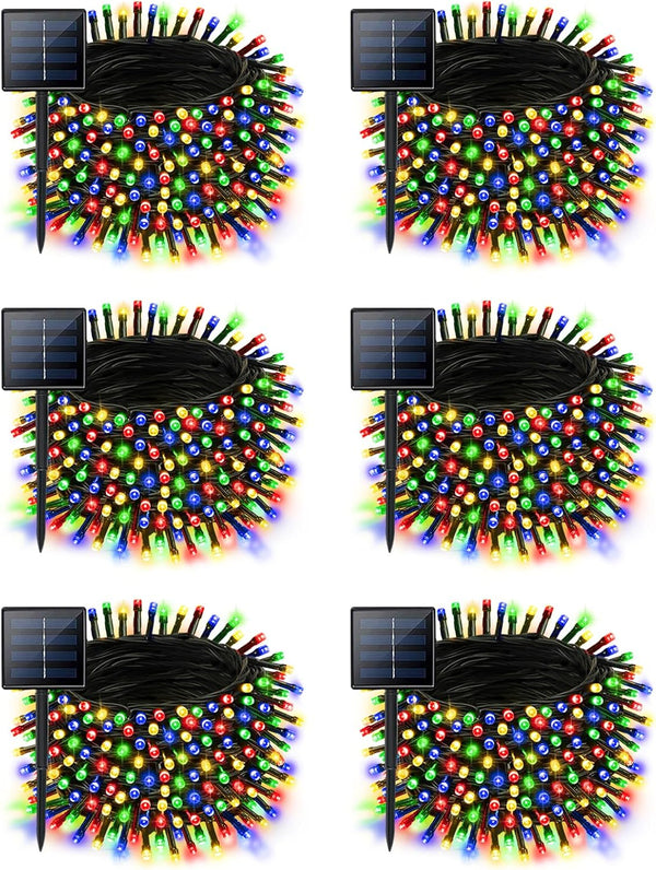 6 Pack Christmas Solar String Lights Outdoor Waterproof, 198FT 600 LED Green
