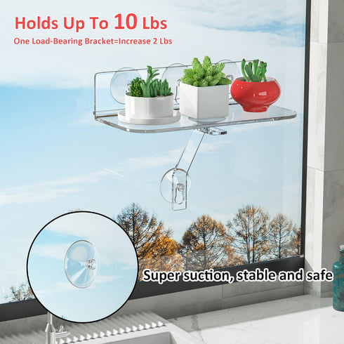 12 Inch Toiletries(2 Pack) Clear Acrylic Windows Plant Shelves, Window Plant Stand with Legs, No Need Drilling Indoor