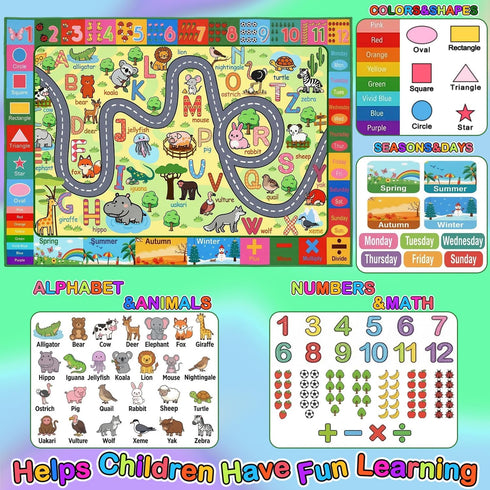 3x5 Feet Educational Area Rug Kids Rugs for Playroom with Alphabet Numbers Shapes Animals Learning Carpet for Bedroom