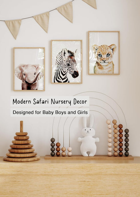 Set 4 8"x10" KIU DESIGNS Nursery Wall Art - Unframed Safari Nursery Decor - of Animal Wall Decor Gift for Baby - Safari