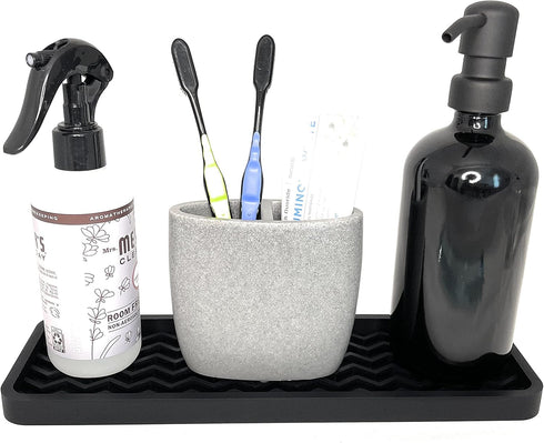 Happitasa Silicone Kitchen Sink Organizer Tray, Sponge Holder and Countertop Protector in Black, 12" x 4"