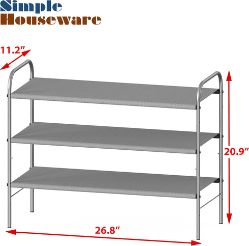 3-Tier 916 Closet, Simple Houseware Shoe Rack Storage Organizer, Grey Space-Saving Shoe Shelf, Holds Pairs, Sturdy