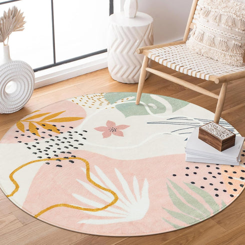 Lahome Boho Pink 3Ft Round Area Rugs - Soft Cute Small Circle