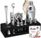 Barillio Silver Bartender Kit - Stainless-Steel Cocktail Shaker Set with Black Bamboo Stand - 23-Pc Mixology Bar Tools