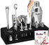 Barillio Silver Bartender Kit - Stainless-Steel Cocktail Shaker Set with Black Bamboo Stand - 23-Pc Mixology Bar Tools