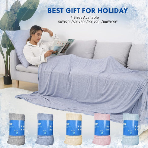 HOMFINE Cooling Blankets for Hot Sleepers - Lightweight Soft Double Side Blanket for Bed Couch Sofa (Blue, 50 x 70
