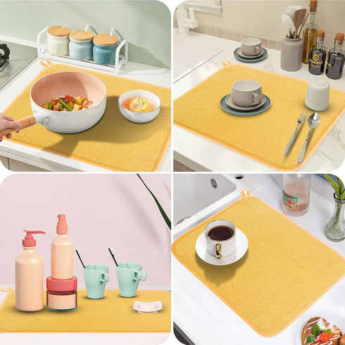 GeeRic Microfiber Dish Drying Mat - Super Absorbent Kitchen Pad, Reversible for Countertop, 12*16 inch Yellow